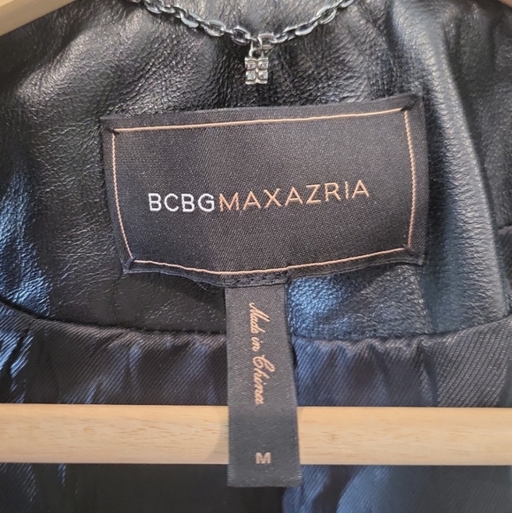 BCBG Max Azria leather biker vest black silver zippers quilted detailing edgy - Picture 6 of 11